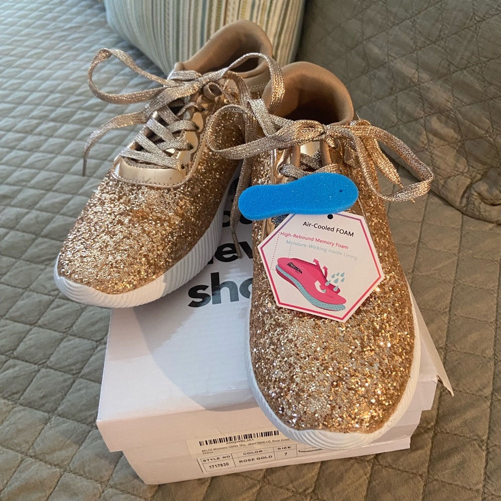Rose gold tennis shoes